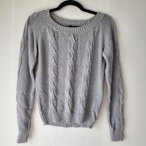 Beneton grey long sleeve crew neck cotton ribbed twist design knit sweater Sz M